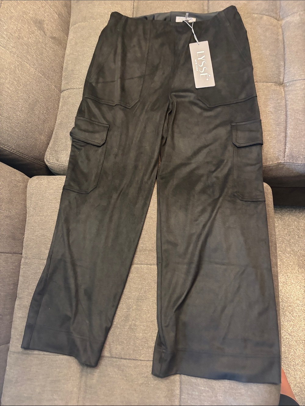 Lysse Black Faux-Suede Cargo Wide Leg Pants